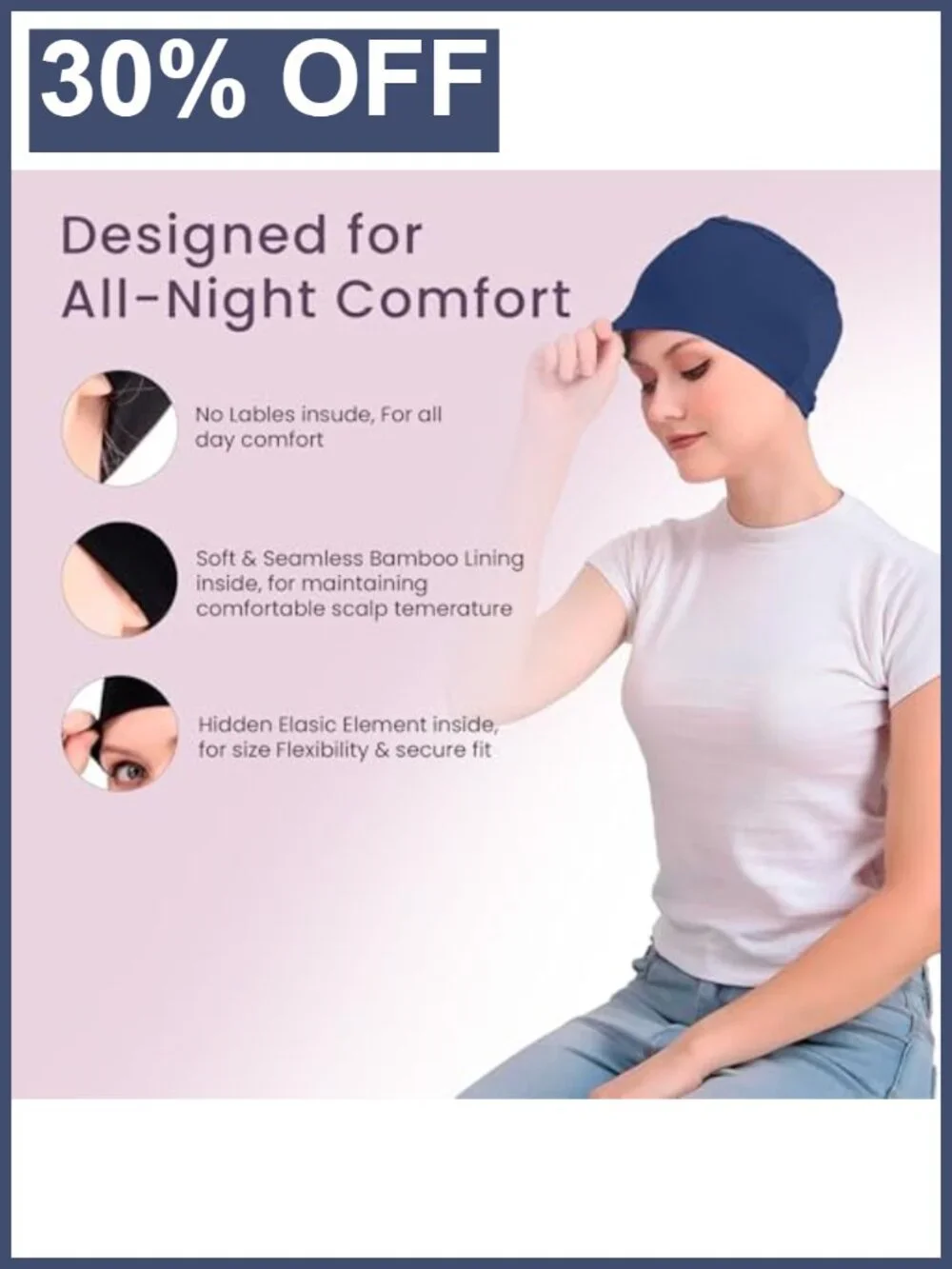 Viscose Silky Soft Night Cap Sleep Hat for Hair Protection One Size
